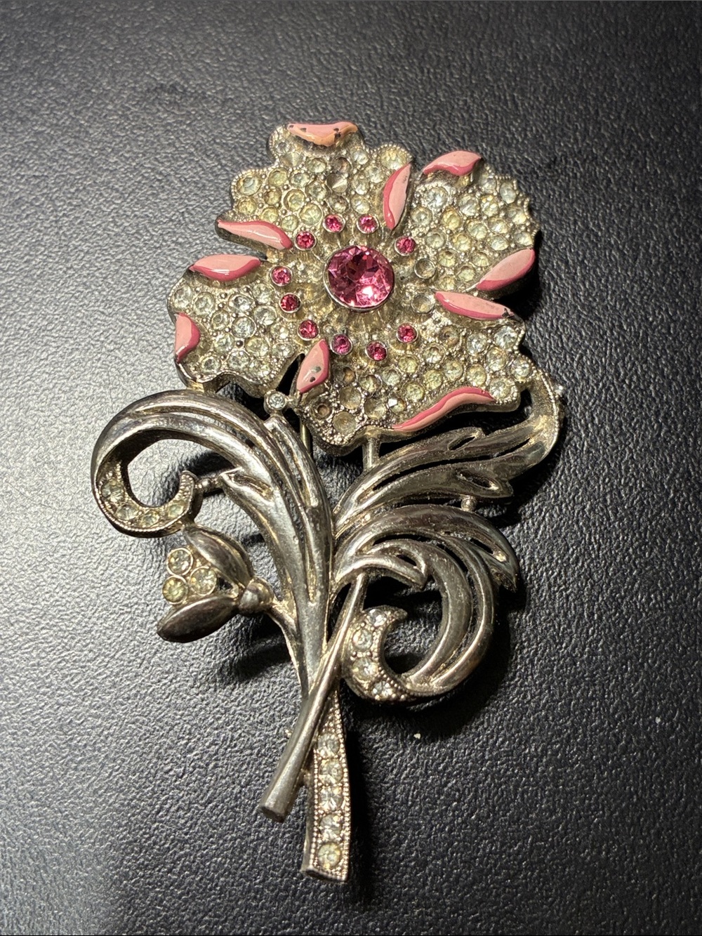 Rhinestone Pink Flower Brooch Pin - Picture 8 of 8
